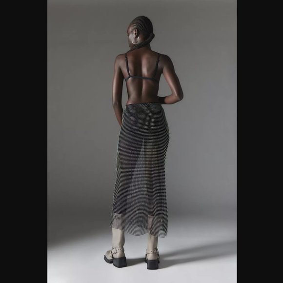 Silence + Noise Sheer Black Diamante Fishnet Maxi Skirt womens L - Picture 5 of 5